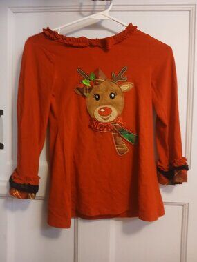 Rare, Too! Girls 6x Red Reindeer Long Sleeve Shirt